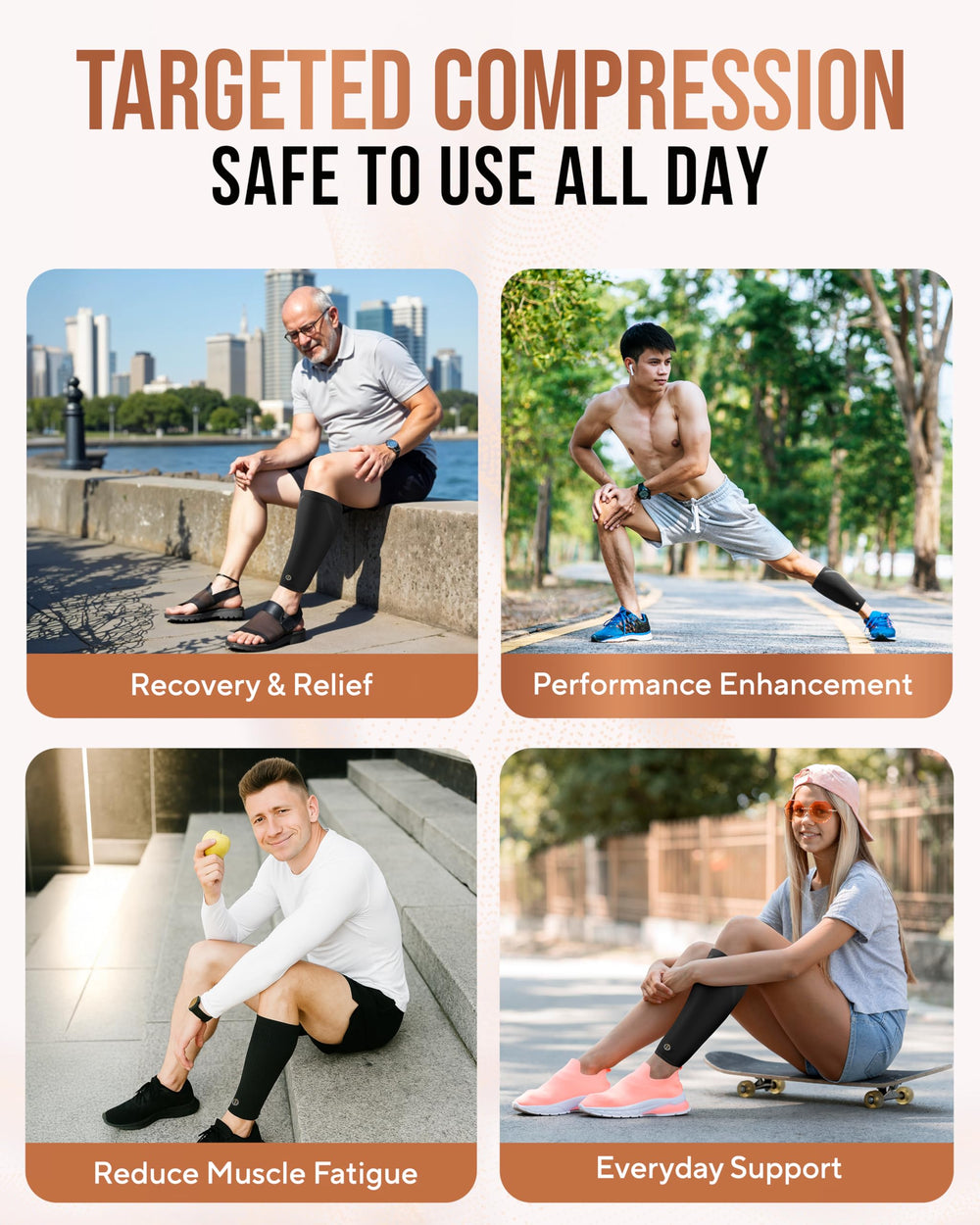 TheraCopper manga en uso por un corredor aportando soporte y estabilidad
