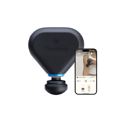 TheraGun mini plus frontal mostrando diseño compacto y fácil agarre