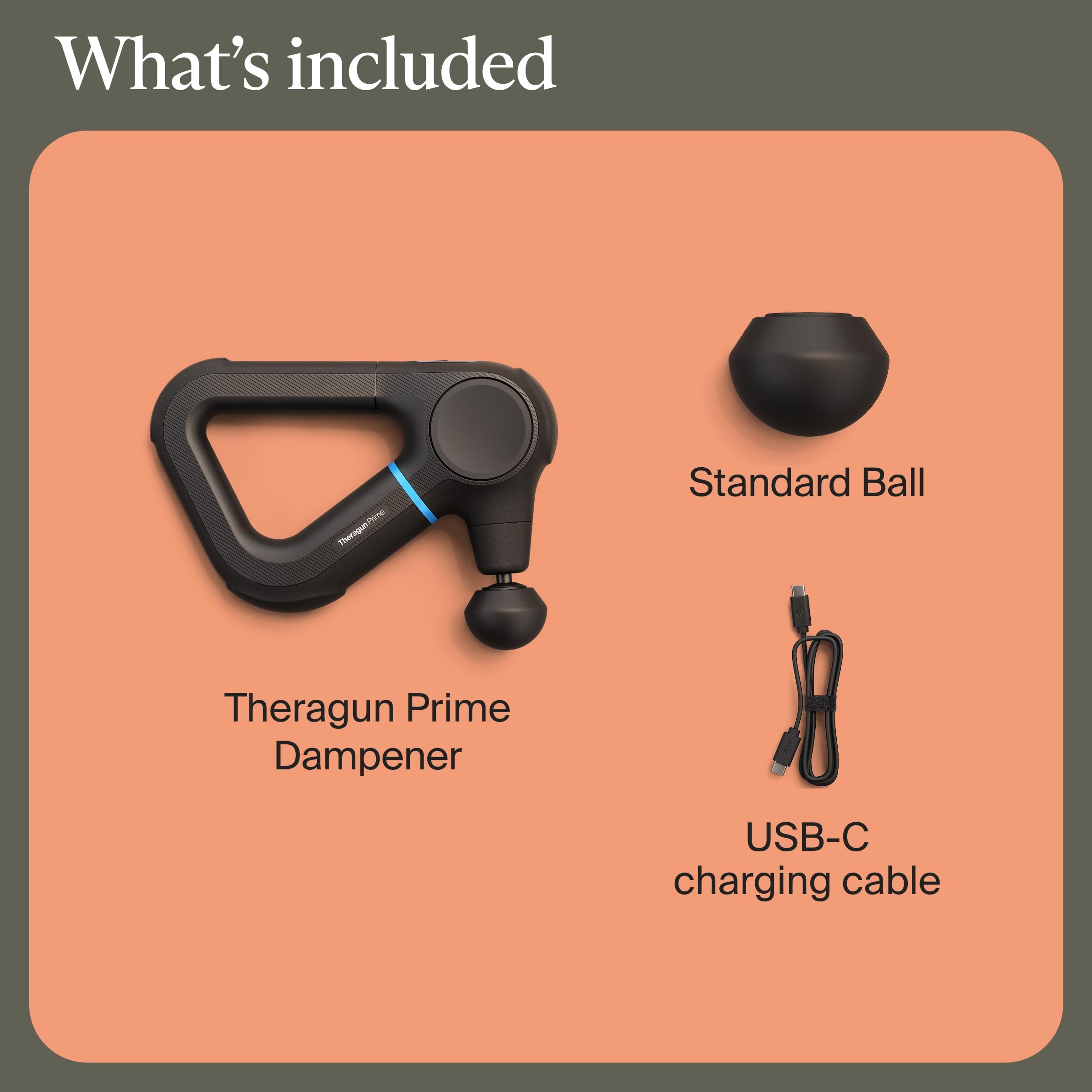 TheraGun Prime con estuche y accesorios listos para transporte y almacenamiento
