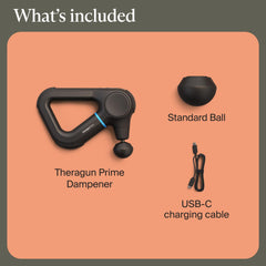TheraGun Prime con estuche y accesorios listos para transporte y almacenamiento