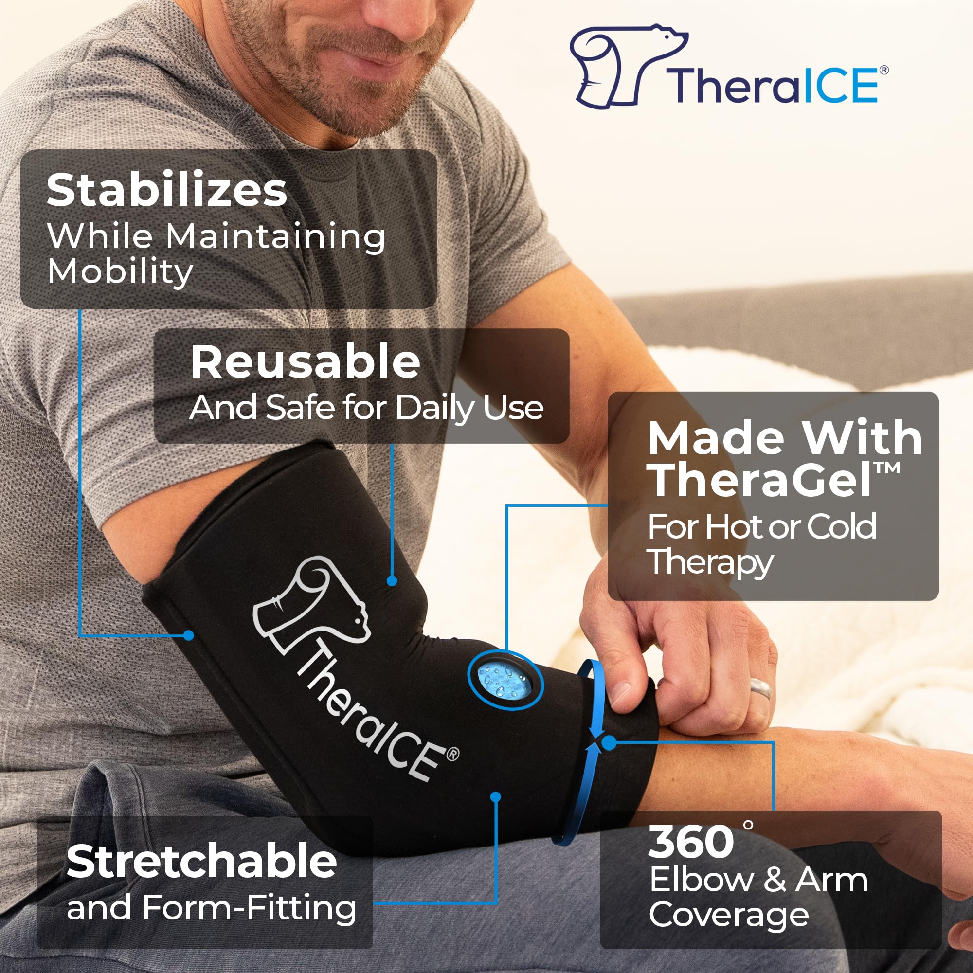 TheraICE primer plano del gel flexible que facilita terapia uniforme