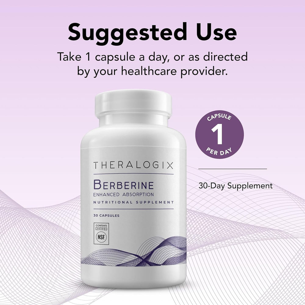 Theralogix Berberine etiqueta con sello NSF mostrando verificación de pureza y confianza