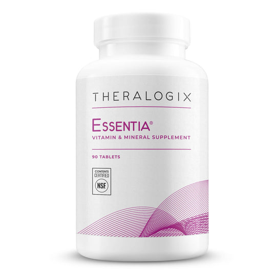 Theralogix Essentia Women bottle front, daily multivitamin for immune and bone support.