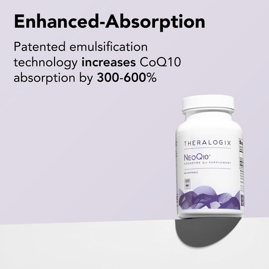Theralogix NeoQ10 etiqueta detallada con información de pureza y dosis