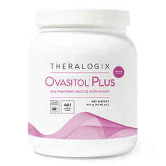 Theralogix envase frontal Ovasitol Plus muestra etiqueta y beneficios