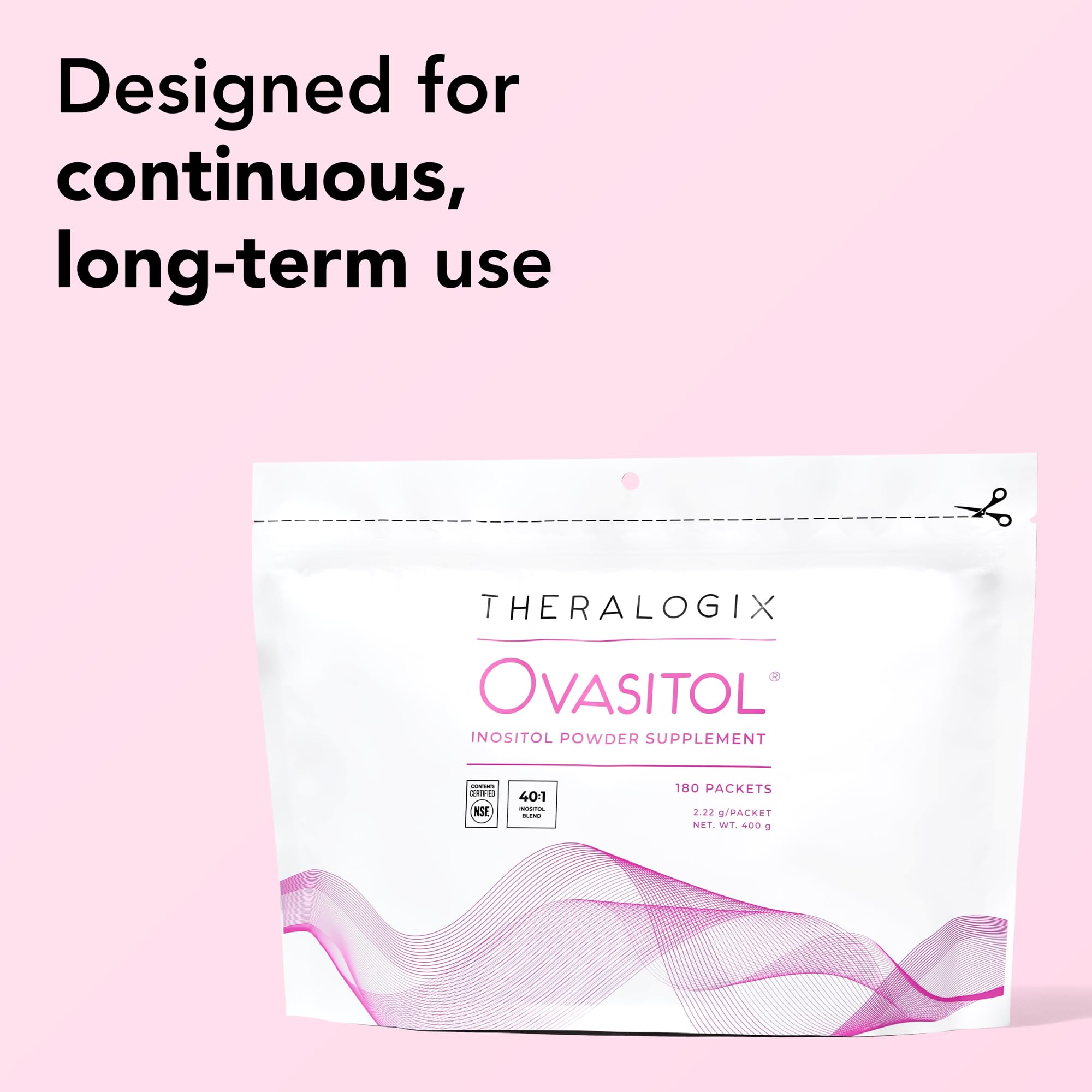 Theralogix Ovasitol comparación de tamaño del sobre para viajes