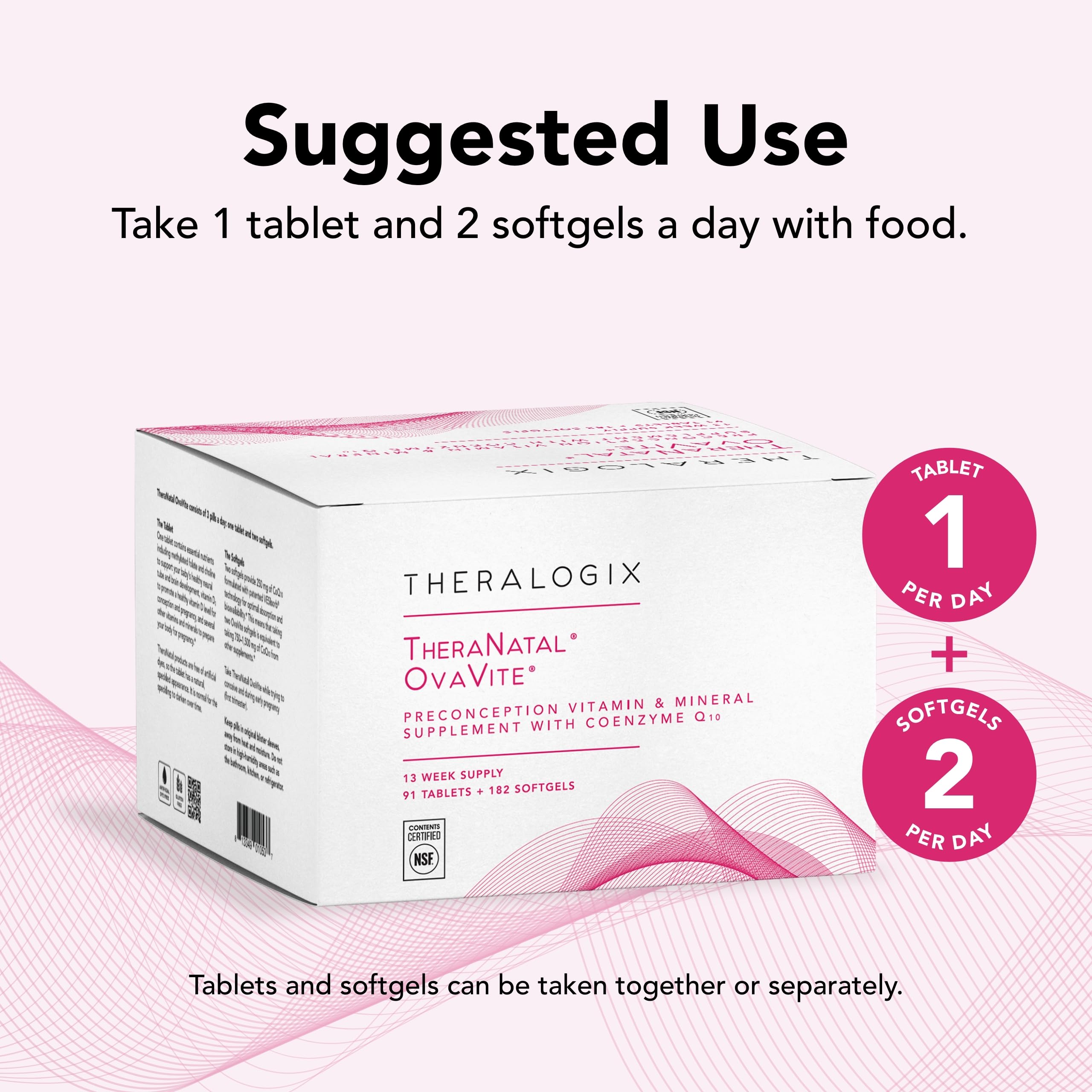 Theralogix OvaVite envase abierto con tabletas y cápsulas listas para uso