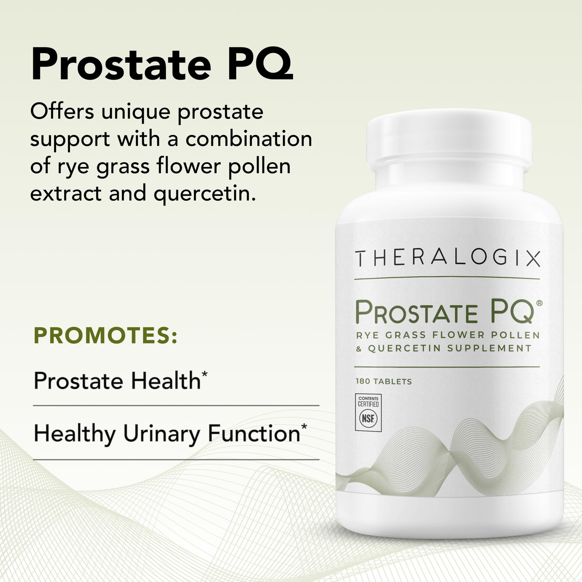 Theralogix Prostate PQ comparación de tamaño de la botella junto a una mano