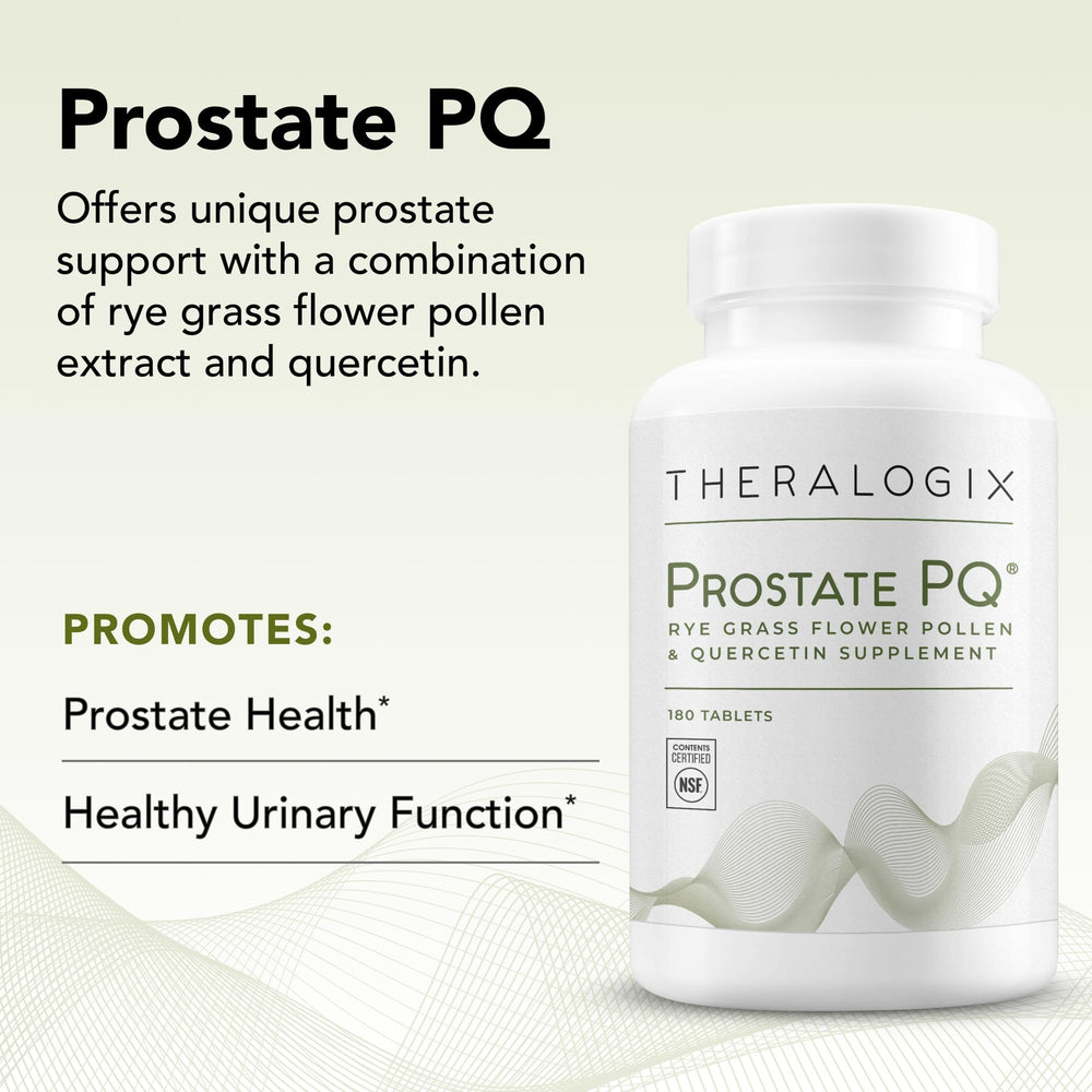 Theralogix Prostate PQ comparación de tamaño de la botella junto a una mano