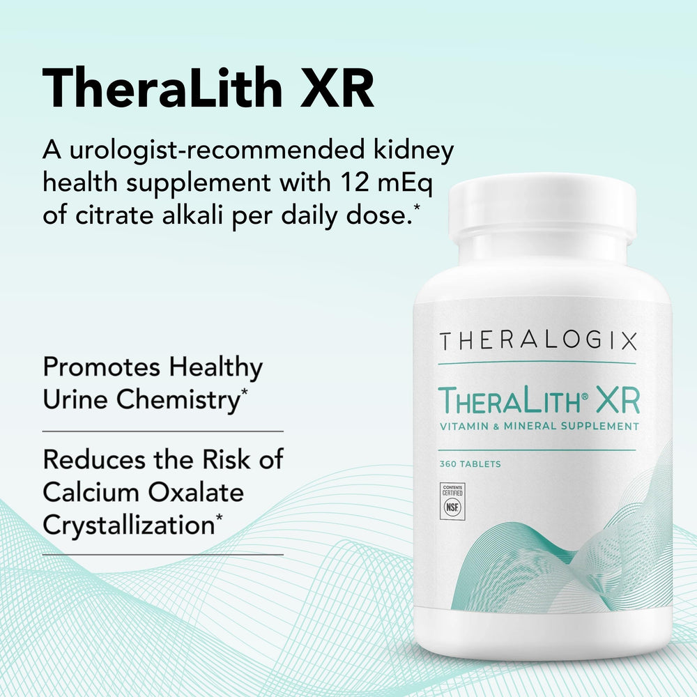Theralogix TheraLith XR botella abierta con tabletas para visualización del contenido