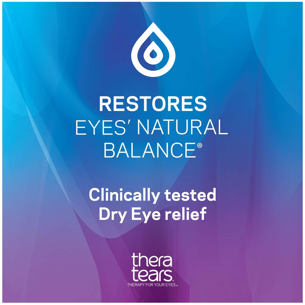 TheraTears etiqueta con ingredientes y ventaja de fórmula sin conservantes