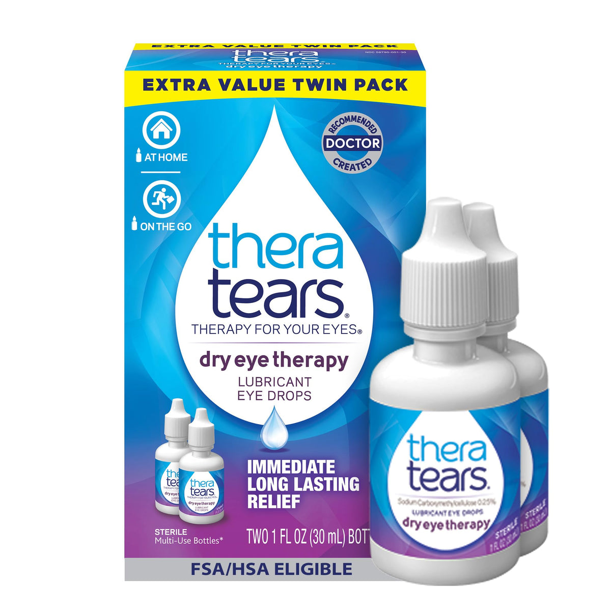 TheraTears frente del envase mostrando diseño y beneficio hidratante