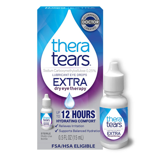 TheraTears frasco frontal mostrando etiqueta clara y confianza