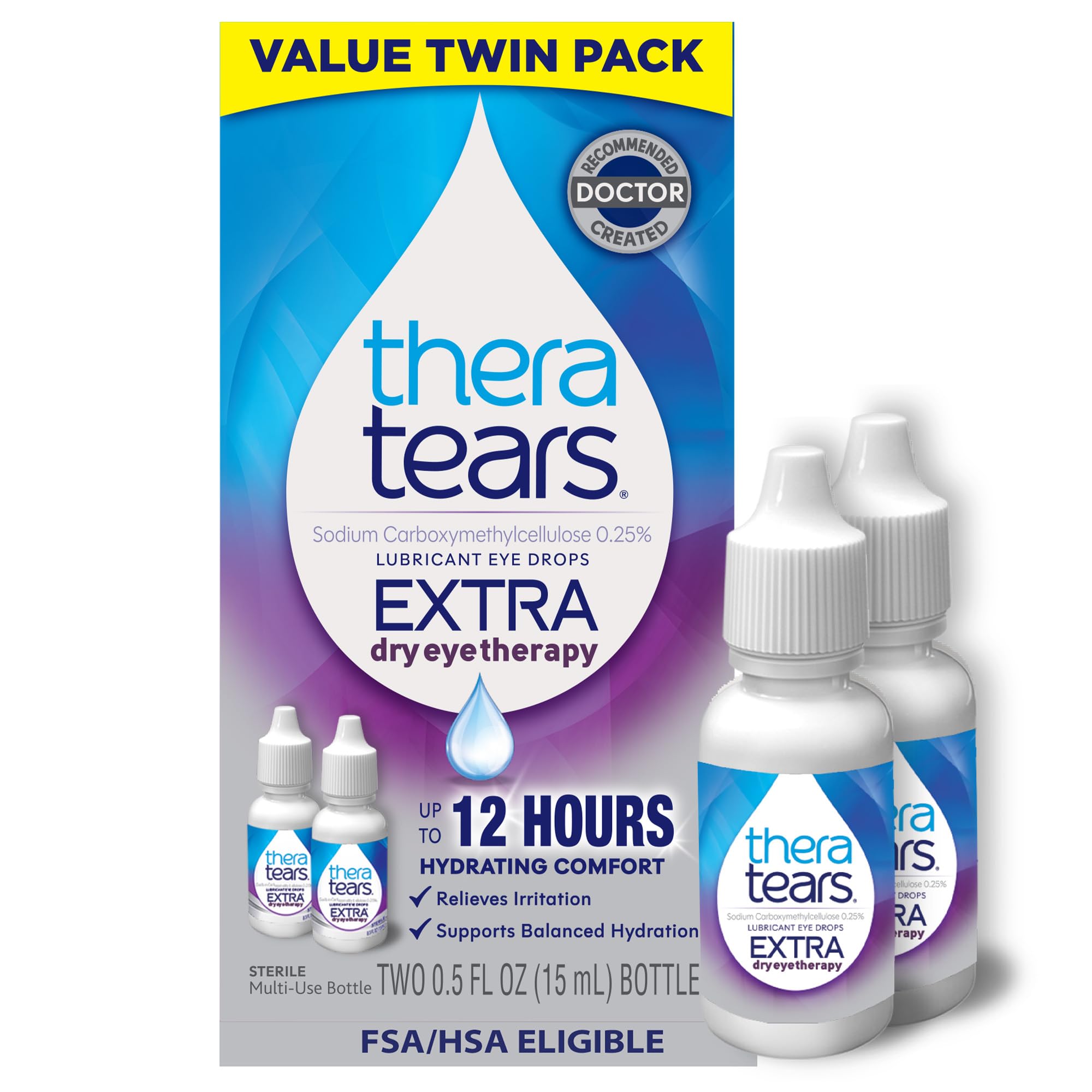 TheraTears vista frontal del envase mostrando diseño y tamaño práctico