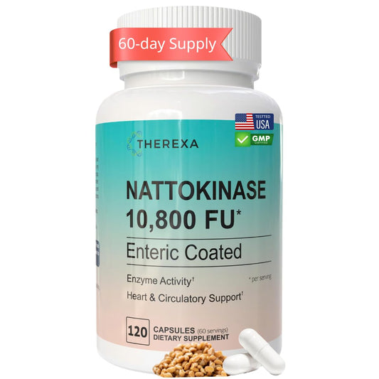 THEREXA frasco frontal mostrando 120 cápsulas y alta potencia de nattokinasa