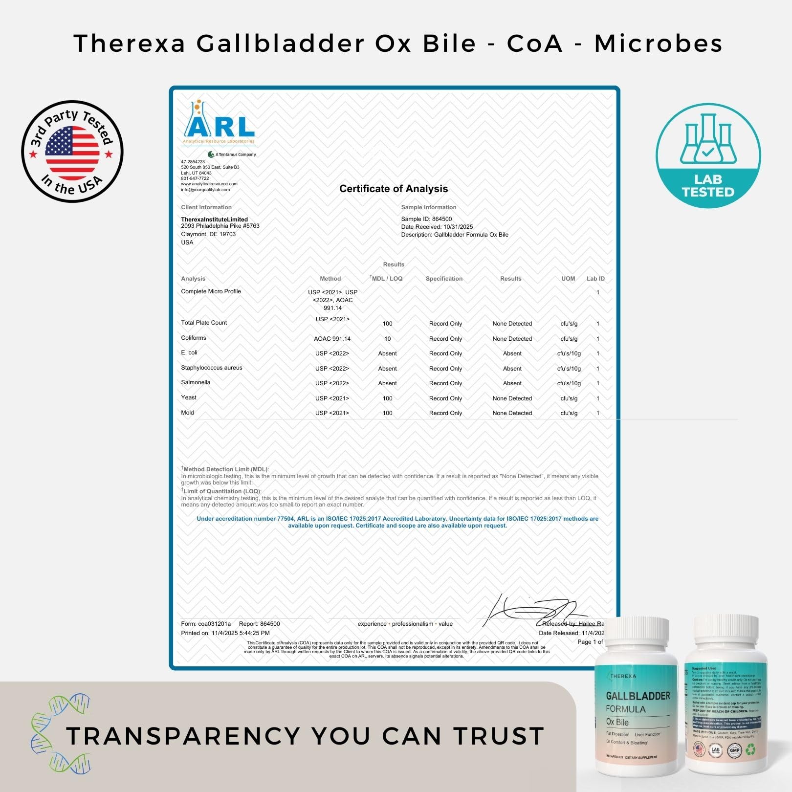 THEREXA primer plano de cápsula vegetal, calidad y formulación purificada