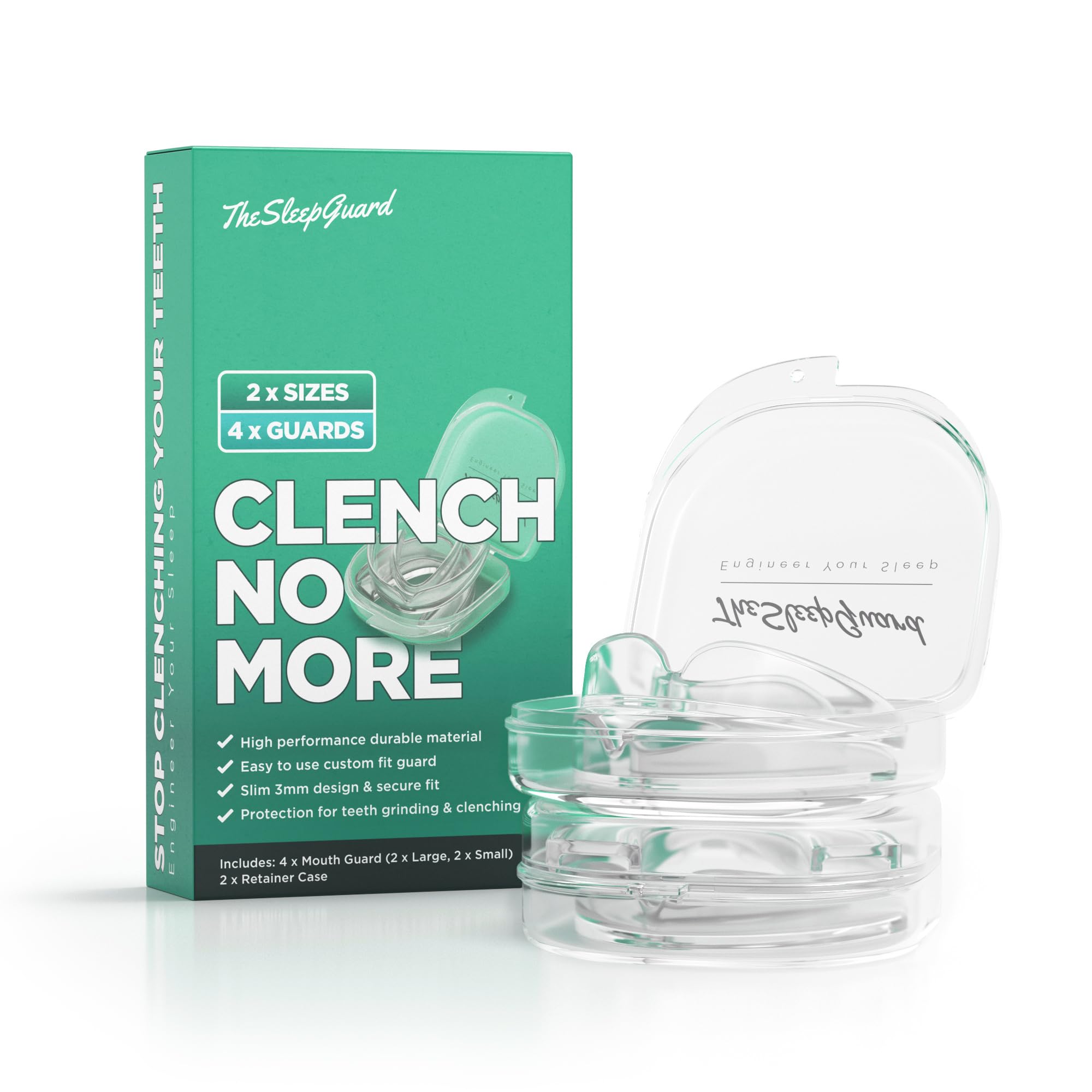 TheSleepGuard frontal del pack mostrando cuatro protectores para protección nocturna