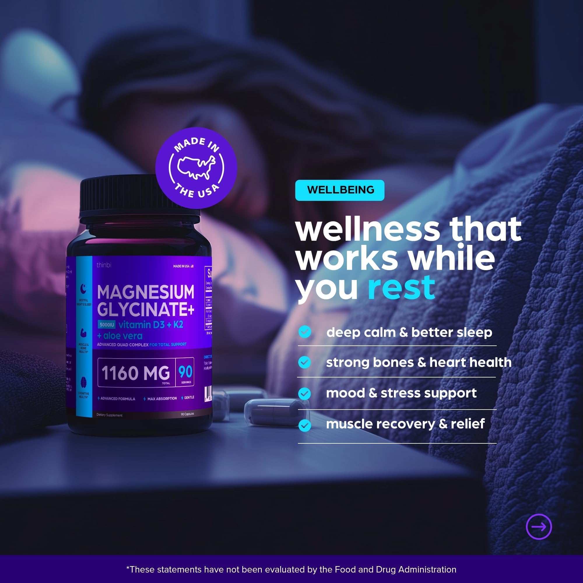 Thinbi detalle de la etiqueta nutricional con magnesio glicinato y vitaminas