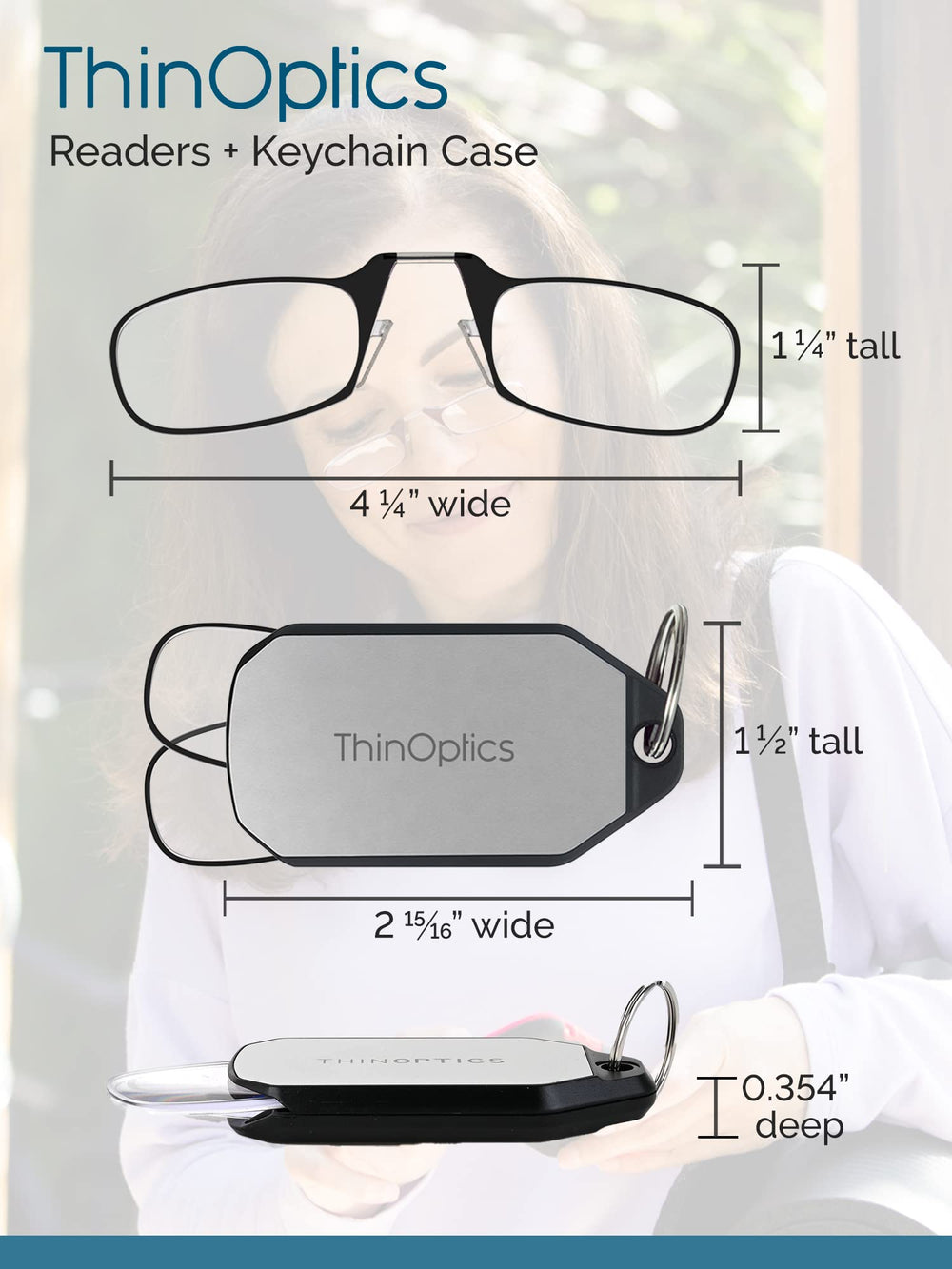 ThinOptics comparación de tamaño en mano, compacto y fácil de llevar