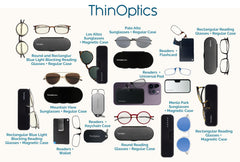 ThinOptics etiqueta y materiales que indican calidad óptica y resistencia