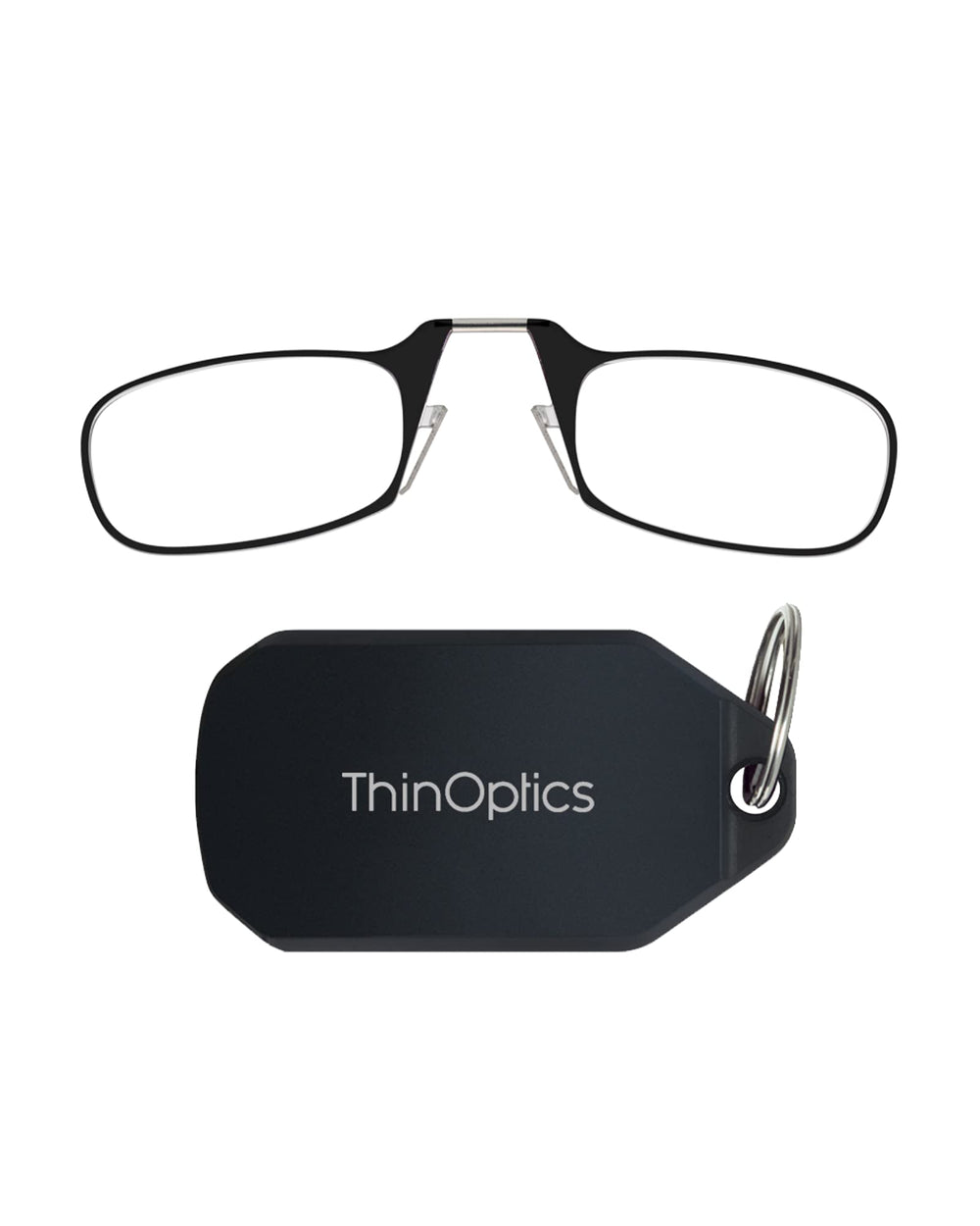 ThinOptics vista frontal de la funda llavero negra, portátil y protectora