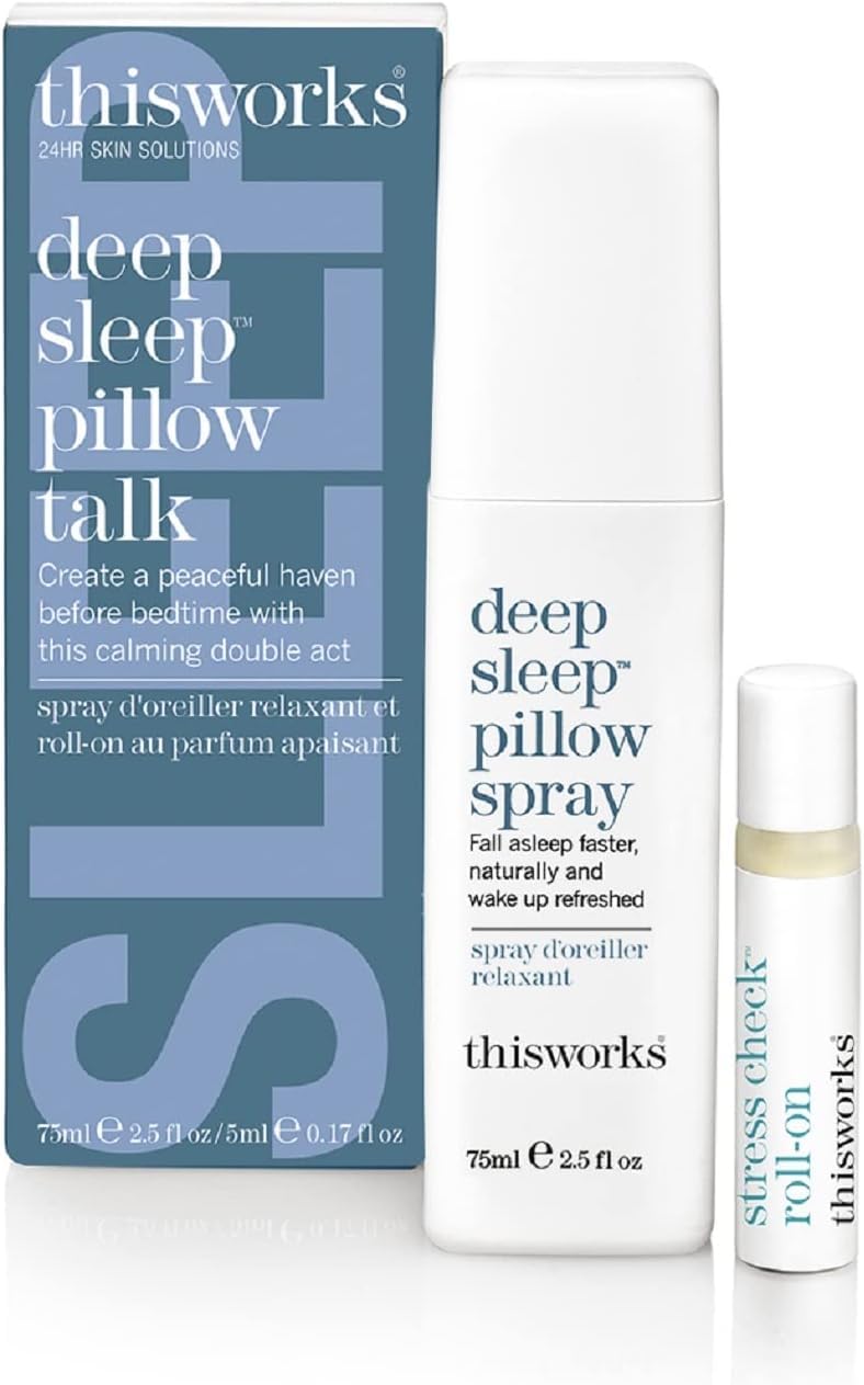 THISWORKS vista frontal del pack con spray y roll-on, transmite calma