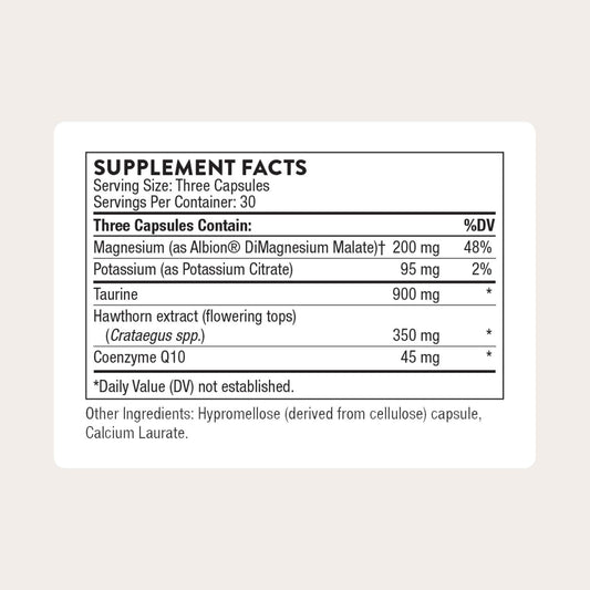 THORNE botella CoQ10 Taurina, suplemento para energía diaria y bienestar cardiovascular.