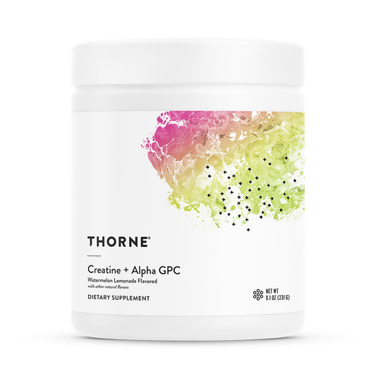 THORNE Creatine + Alpha GPC Watermelon Lemonade bottle promotes workout focus