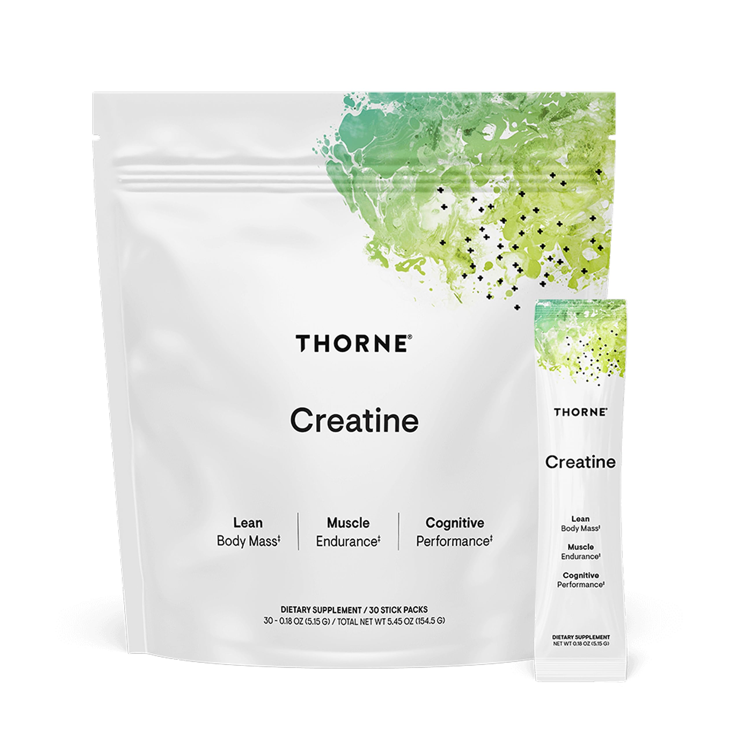 THORNE creatine frontal del empaque mostrando presentación y confianza