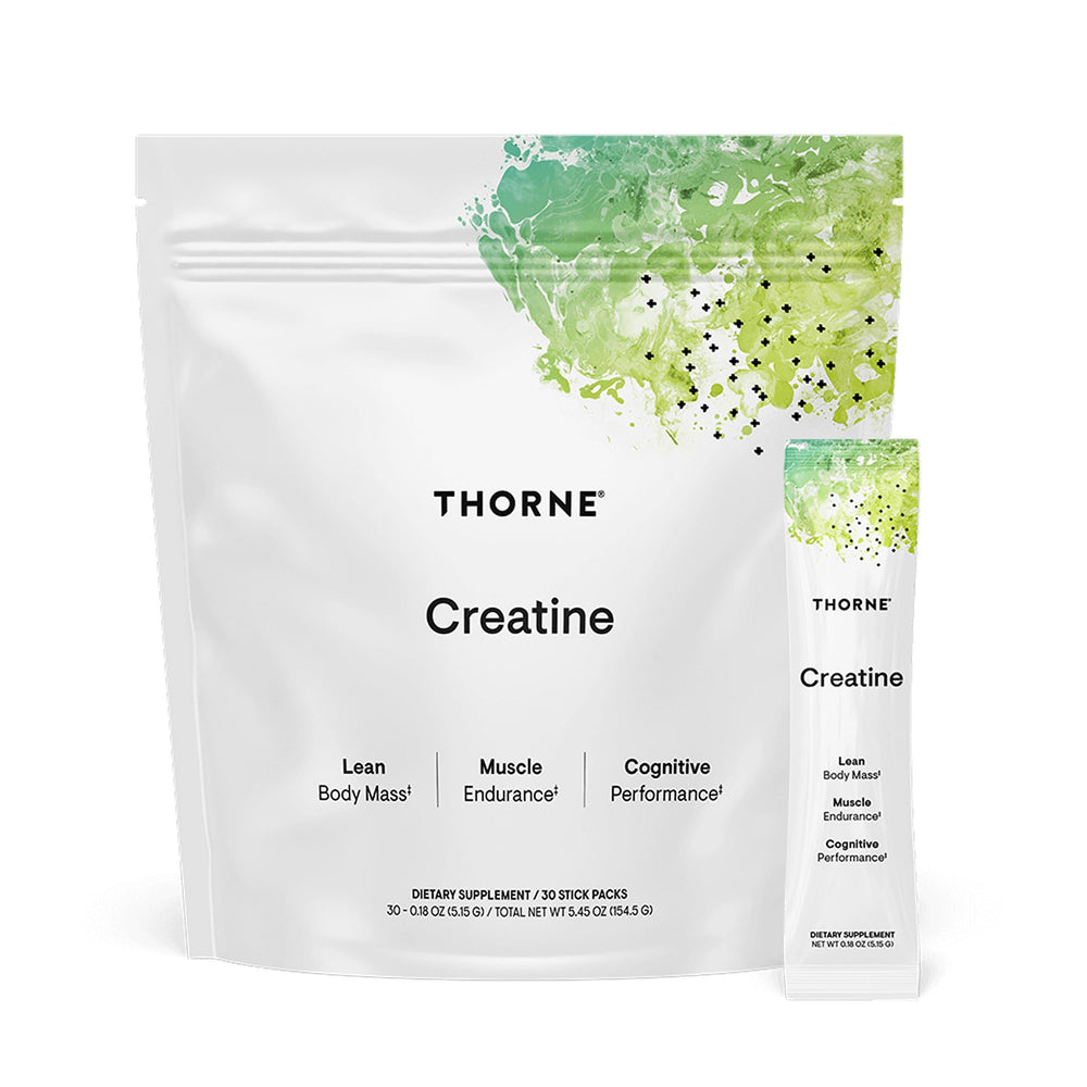 THORNE creatine frontal del empaque mostrando presentación y confianza