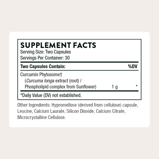 Cápsulas THORNE Curcumin Phytosome 1000 mg para posible apoyo a la respuesta inflamatoria saludable.