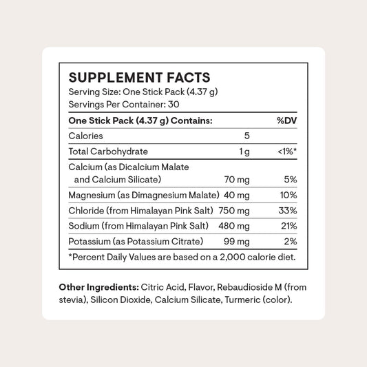 THORNE Daily Electrolytes paquetes stick solución práctica para rehidratar tras ejercicio.