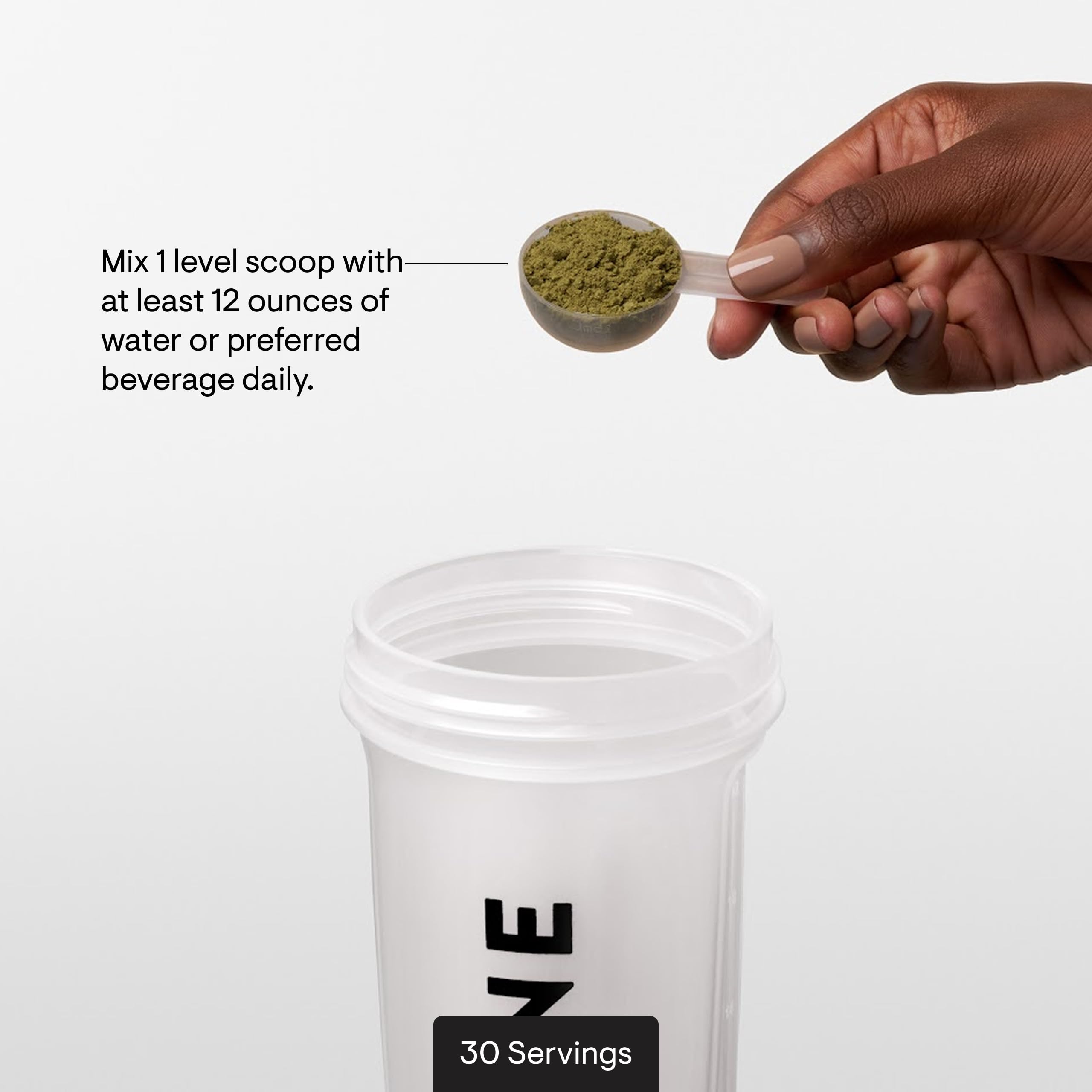 THORNE mezcla de ingredientes en detalle: matcha, espirulina y moringa beneficiosos
