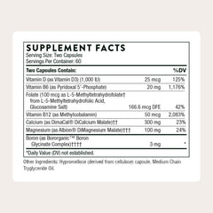 THORNE detalle de la etiqueta con lista de ingredientes y trazabilidad clara