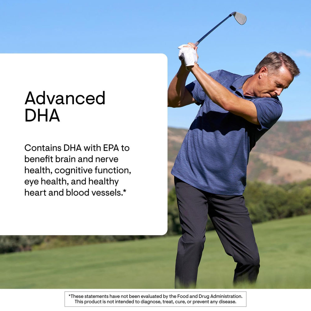 Cápsulas THORNE Advanced DHA, formato conveniente para consumo diario.