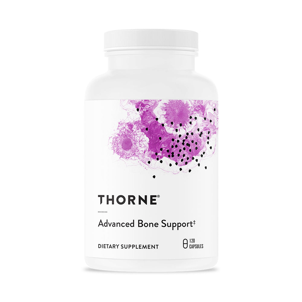 THORNE envase frontal Advanced Bone Support mostrando marca y beneficio óseo