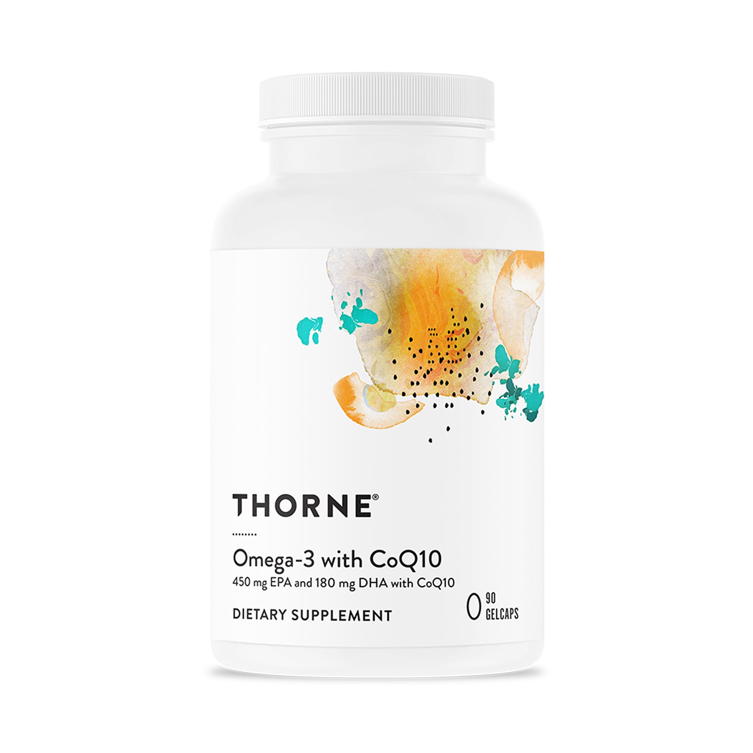 THORNE envase frontal de Omega‑3 con CoQ10, fácil identificación y confianza