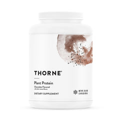 THORNE envase frontal de Plant Protein mostrando formato y sabor chocolate