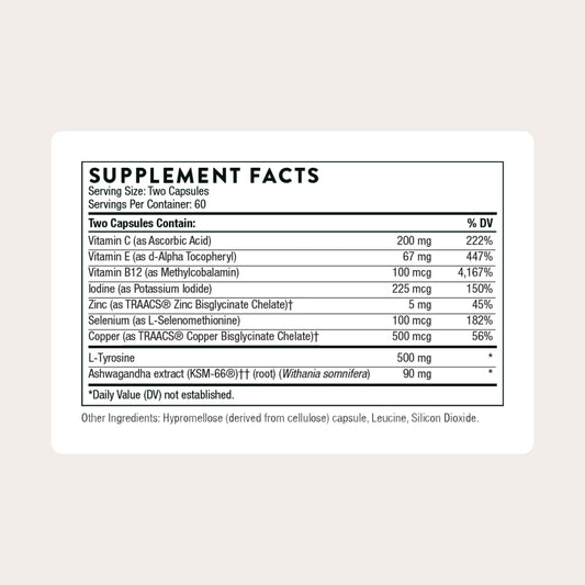 THORNE etiqueta nutricional con ingredientes clave para transparencia