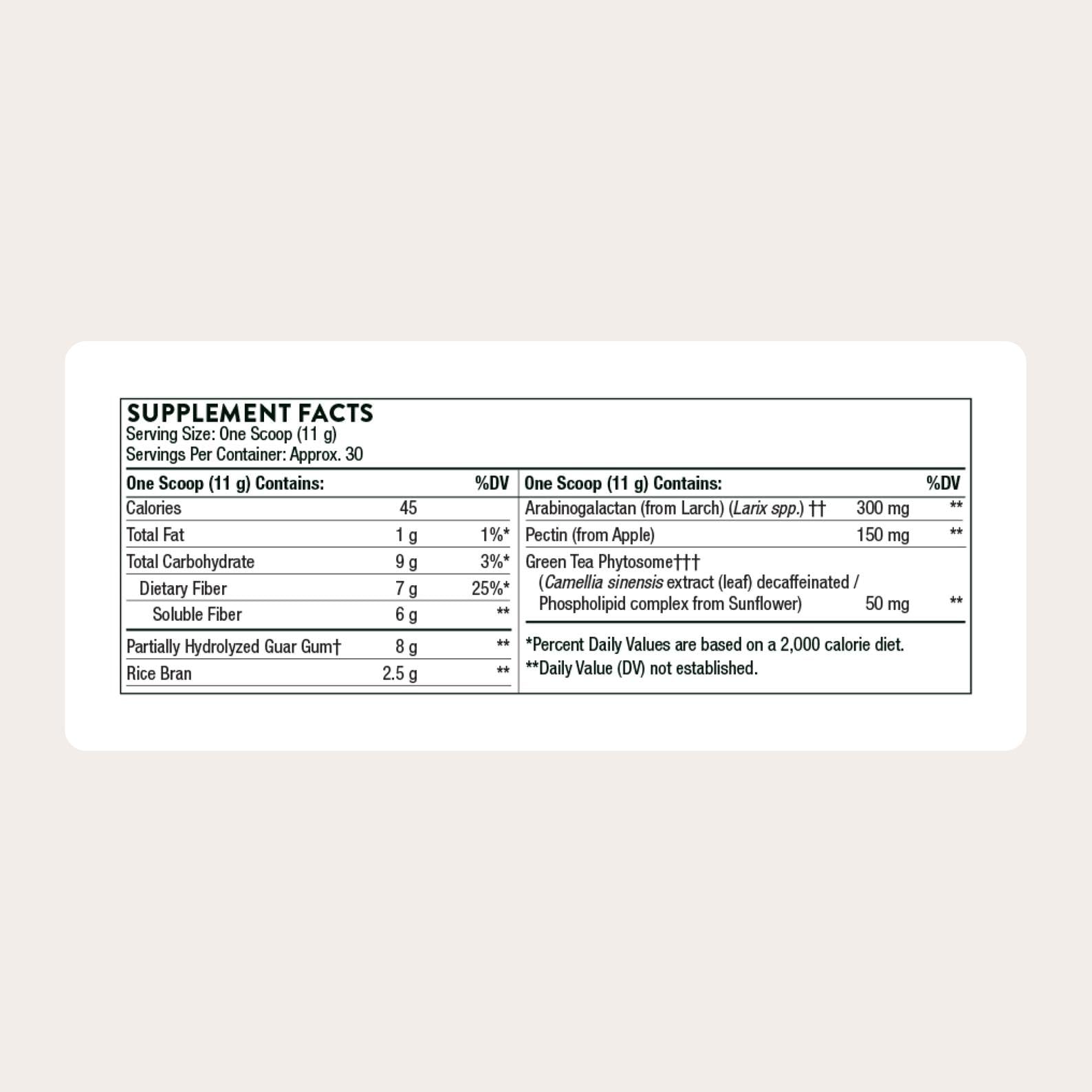 THORNE polvo FiberMend textura fina, fácil disolución y mezcla