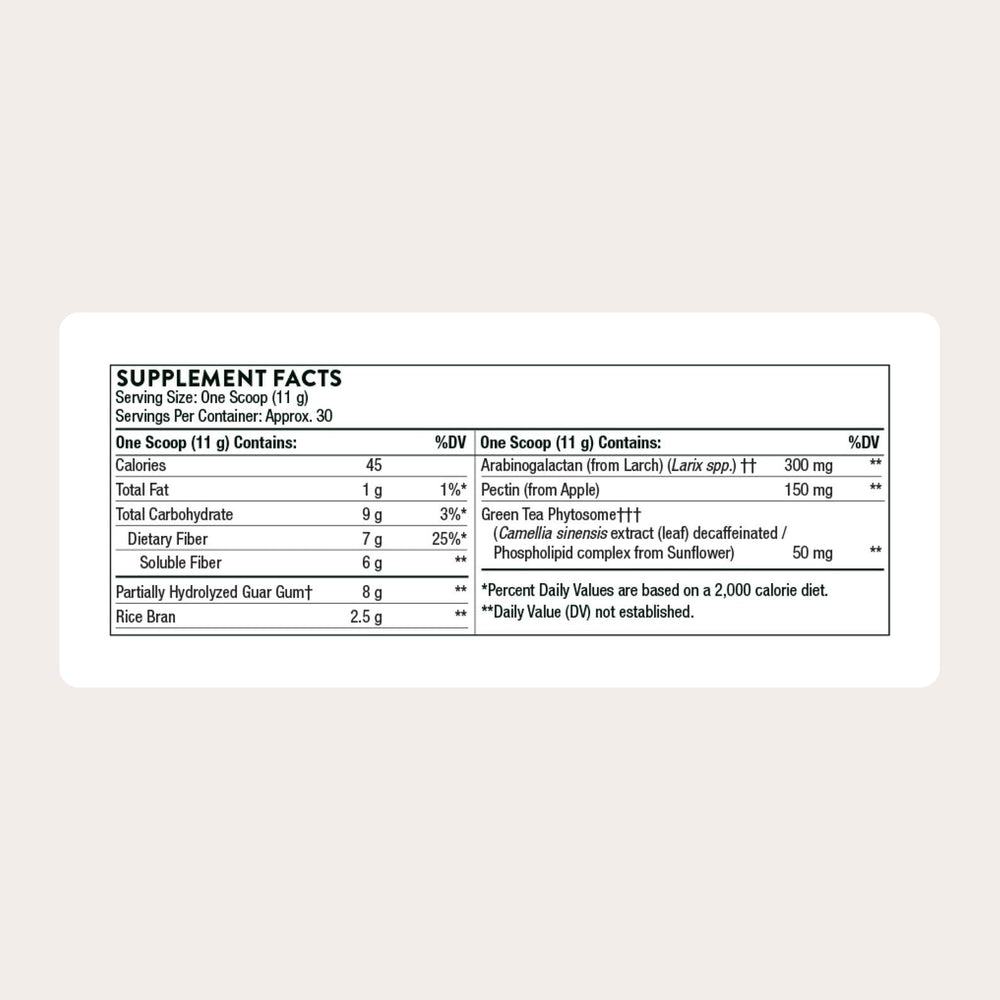 THORNE polvo FiberMend textura fina, fácil disolución y mezcla