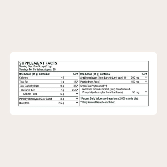 THORNE polvo FiberMend textura fina, fácil disolución y mezcla
