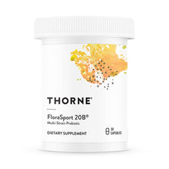 THORNE envase frontal de FloraSport 20B mostrando diseño y beneficios