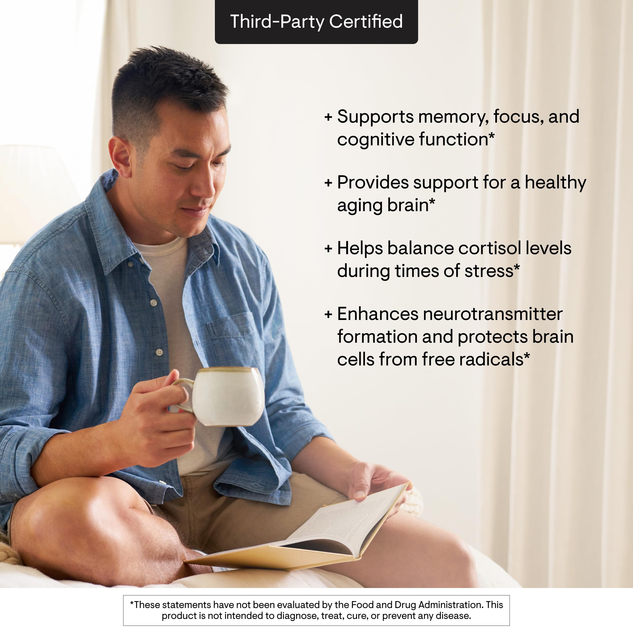 THORNE Fosfatidilserina: primer plano de la etiqueta con certificaciones