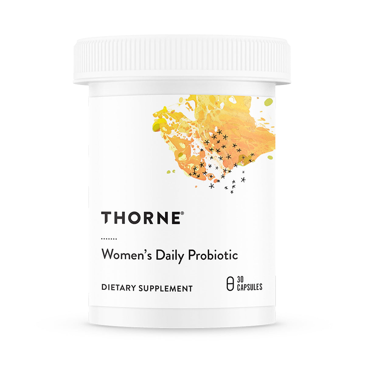 THORNE frasco 30 cápsulas frente mostrando envase y conveniencia