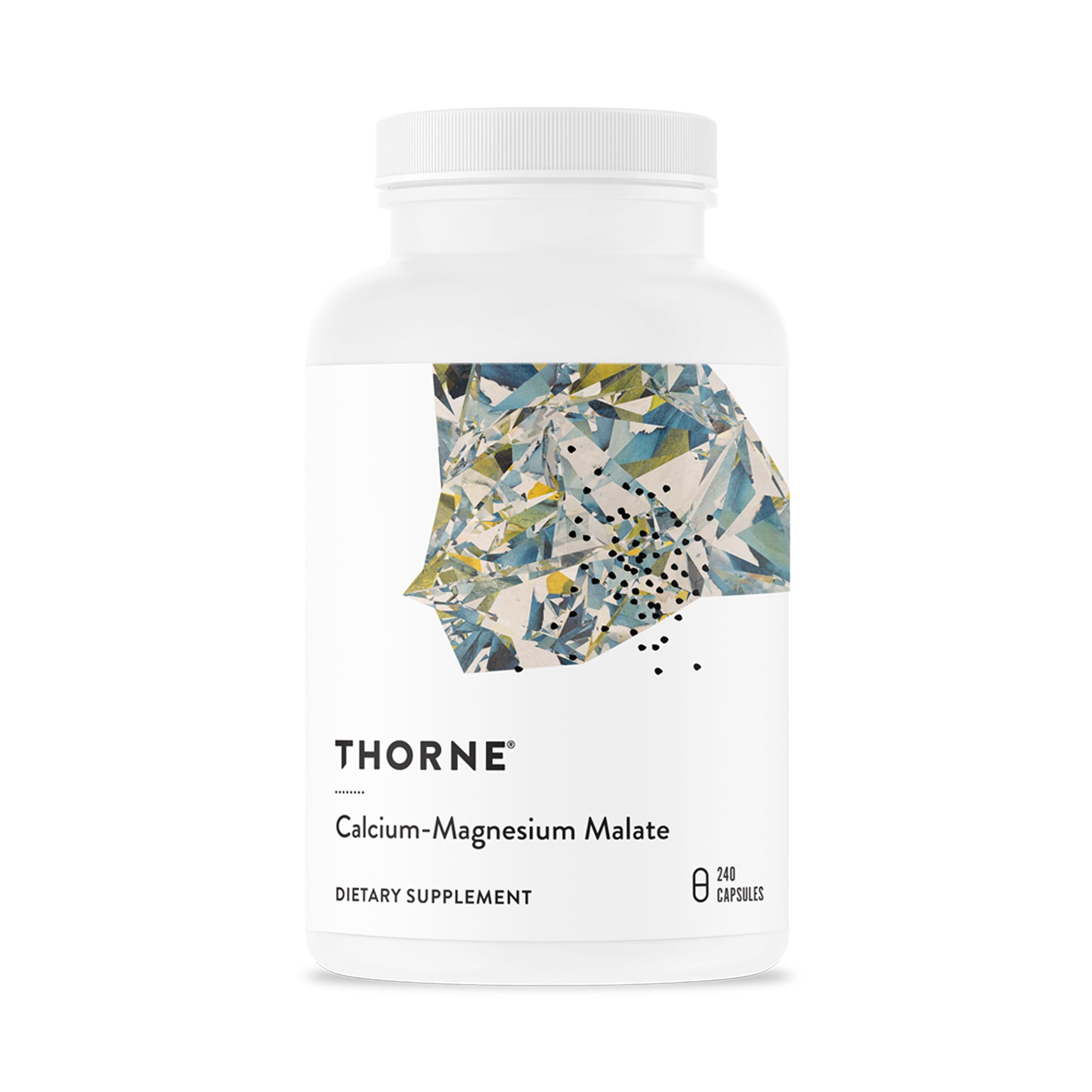 THORNE frasco frontal del producto mostrando 240 cápsulas y ventajas de absorción
