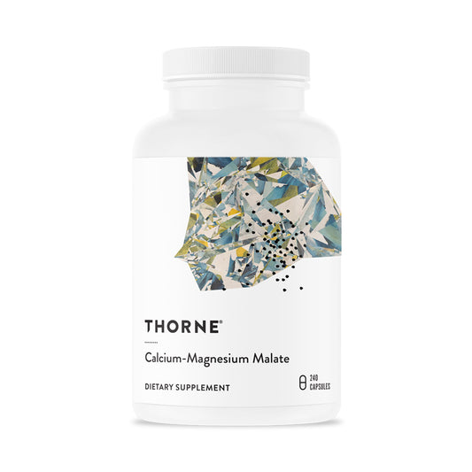 THORNE frasco frontal del producto mostrando 240 cápsulas y ventajas de absorción