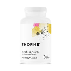 THORNE frasco frontal mostrando 120 cápsulas y marca, transmite confianza