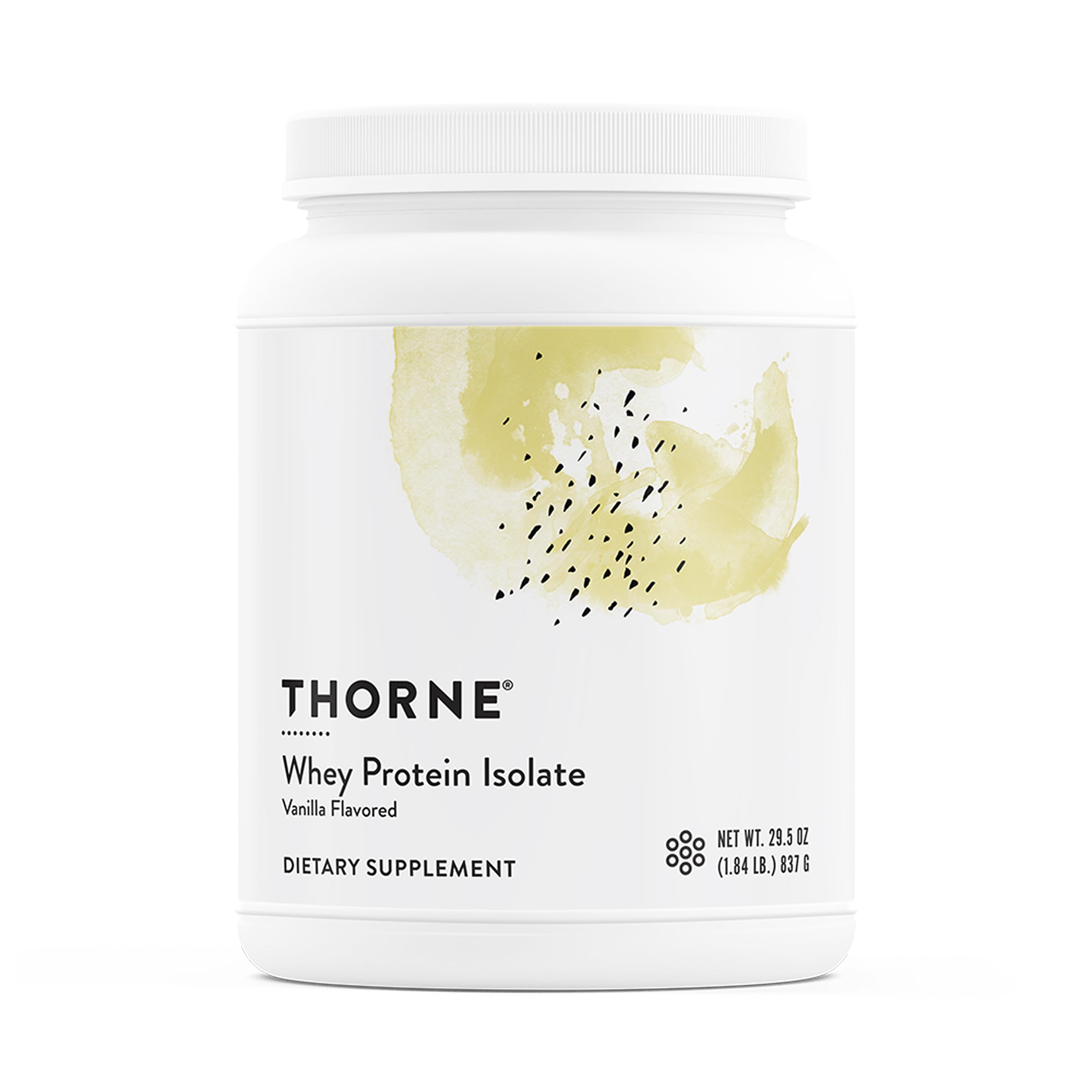 THORNE frente del envase mostrando la marca y beneficio de proteína clara