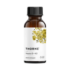 THORNE frente del envase muestra etiqueta y dosificador, confianza en calidad